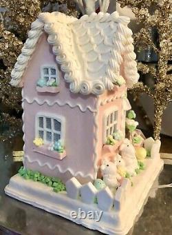 Large Glittery Easter Gingerbread House with Sheep Family