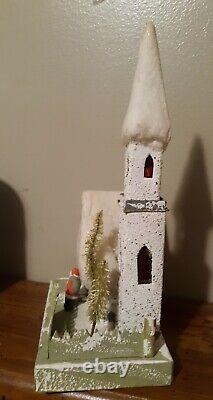 Large Japan Christmas Cardboard Putz Church With Santa 11 Tall