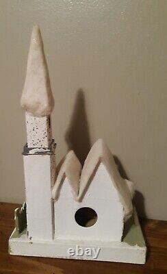 Large Japan Christmas Cardboard Putz Church With Santa 11 Tall