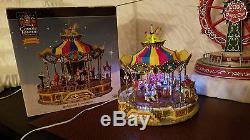 Lemax Christmas Village Carnival Ride Belmont Carousel Ferris Wheel Lot Video