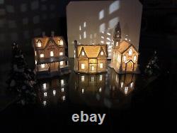 Lenox Christmas Village Lot. Two Story House, Toy Shoppe, Church, And Trees
