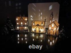 Lenox Christmas Village Lot. Two Story House, Toy Shoppe, Church, And Trees