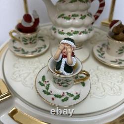 Lenox Holiday Centerpiece Teacup Ride 2003 Cups Rotate And Spin, Plays Music