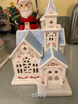 Lenox holiday village christmas lit blue chapel