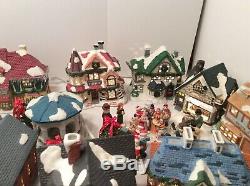 Lighted Christmas Village Houses Doctor Lawyer Library Bakery WithPeople + Trees