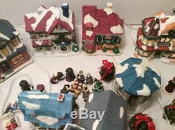 Lighted Christmas Village Houses Doctor Lawyer Library Bakery WithPeople + Trees