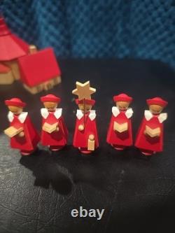 Lot Of VTG German Stiffen Church & Carolers German Democratic Republic 8 Pieces