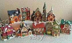 Lot of 9 VTG Christmas Victorian Village Collectible Porcelain Houses WithLights