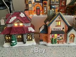 Lot of 9 VTG Christmas Victorian Village Collectible Porcelain Houses WithLights