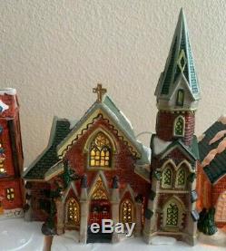 Lot of 9 VTG Christmas Victorian Village Collectible Porcelain Houses WithLights