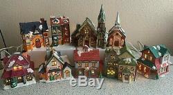 Lot of 9 VTG Christmas Victorian Village Collectible Porcelain Houses WithLights