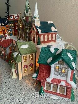 Lot of 9 VTG Christmas Victorian Village Collectible Porcelain Houses WithLights