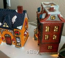 Lot of 9 VTG Christmas Victorian Village Collectible Porcelain Houses WithLights