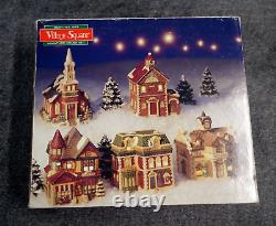 Mervyns 1993 Village Square 5 Piece Miniature House Set w Original Box Christmas
