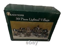 NEW Christmas Traditions Lighted 39 Piece Village Set Buildings Holiday COMPLETE