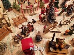 Nearly 100 Individual Christmas Village Accessories Skate Rink People trees