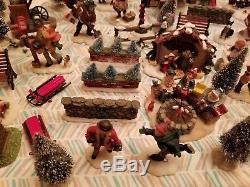 Nearly 100 Individual Christmas Village Accessories Skate Rink People trees