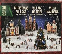 New 30pc Christmas Village Display LED Lights Music Songs Lighted Trees Building