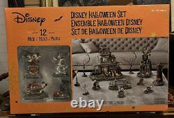 New Disney Halloween Village 12pc Set Haunted House Tower Mickey Minnie Friends