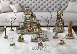New Disney Halloween Village 12pc Set Haunted House Tower Mickey Minnie Friends