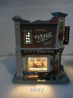 New Lemax 2015 City Tattoo Parlor Shop Lighted Christmas Village House RARE