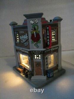 New Lemax 2015 City Tattoo Parlor Shop Lighted Christmas Village House RARE