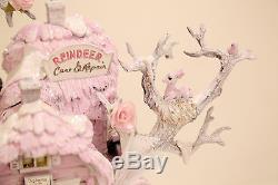 OOAK Dept 56 Reindeer Care & Repair Tree Shabby Pink Rose Chic Christmas Village