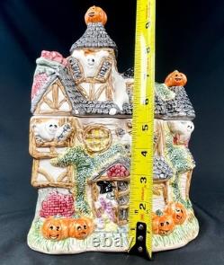 Omnibus Fitz and Floyd Halloween Ceramic Haunted House Ghost Cookie Jar 1993