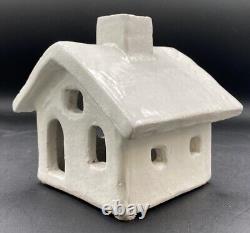 Pottery Barn Red Clay Hand Crafted Ceramic Christmas Village House Set Of 4