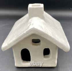 Pottery Barn Red Clay Hand Crafted Ceramic Christmas Village House Set Of 4