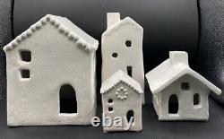 Pottery Barn Red Clay Hand Crafted Ceramic Christmas Village House Set Of 4