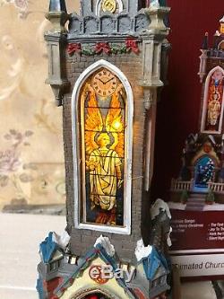 RARE Church Tower Cathedral Lighted Animated Music 8 Songs Christmas Village 19