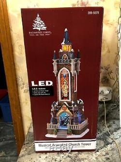 RARE Church Tower Cathedral Lighted Animated Music 8 Songs Christmas Village 19