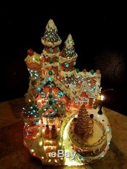 RARE PULEO FIBER OPTIC GINGERBREAD HOUSE CANDY CHRISTMAS Village Waterfall Spins