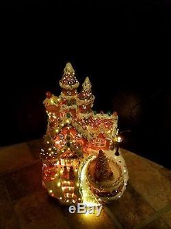 RARE PULEO FIBER OPTIC GINGERBREAD HOUSE CANDY CHRISTMAS Village Waterfall Spins
