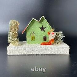 RARE Vintage Christmas Putz Coconut House Chenille Pipe Cleaner Santa JAPAN Mica