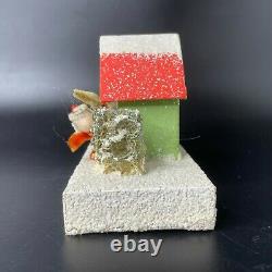 RARE Vintage Christmas Putz Coconut House Chenille Pipe Cleaner Santa JAPAN Mica