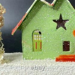 RARE Vintage Christmas Putz Coconut House Chenille Pipe Cleaner Santa JAPAN Mica
