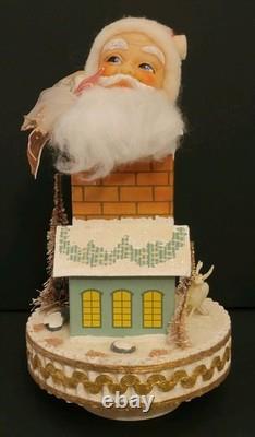 RARE Vtg PUTZ Japan Cardboard Mica Christmas House Santa Chimney Music Box READ