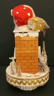 RARE Vtg PUTZ Japan Cardboard Mica Christmas House Santa Chimney Music Box READ