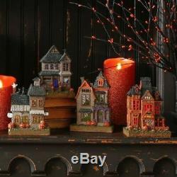 RAZ Imports 9.5 Lighted Haunted Houses Set/4 Halloween Change Color 3701647 NEW