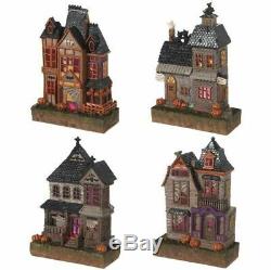 RAZ Imports 9.5 Lighted Haunted Houses Set/4 Halloween Change Color 3701647 NEW
