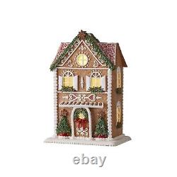 RAZ Imports Gingerbread Lighted Christmas House with Trees 13 Inch