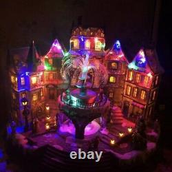 Rare 16 Animated Lighted Fiber Optic Christmas Village With Fountain Musical