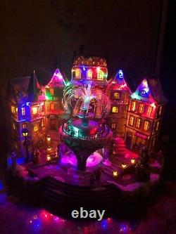 Rare 16 Christmas Animated Village Fountain Sound Musical Light Fiber Optic New