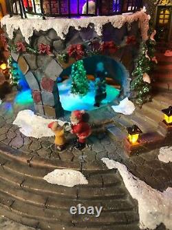 Rare 16 Christmas Animated Village Fountain Sound Musical Light Fiber Optic New