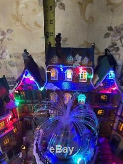 Rare 16 Christmas Animated Village Fountain Sound Musical Light Fiber Optic See