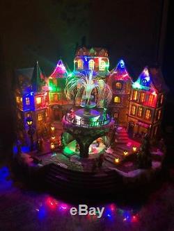Rare 16 Christmas Animated Village Fountain Sound Musical Lighted Fiber Optic