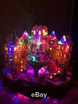 Rare 16 Christmas Animated Village Fountain Sound Musical Lighted Fiber Optic