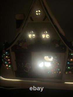 Rare Vintage 2 Sided Lighted Ceramic House, Hand Painted, 15 Inch High, 15 W